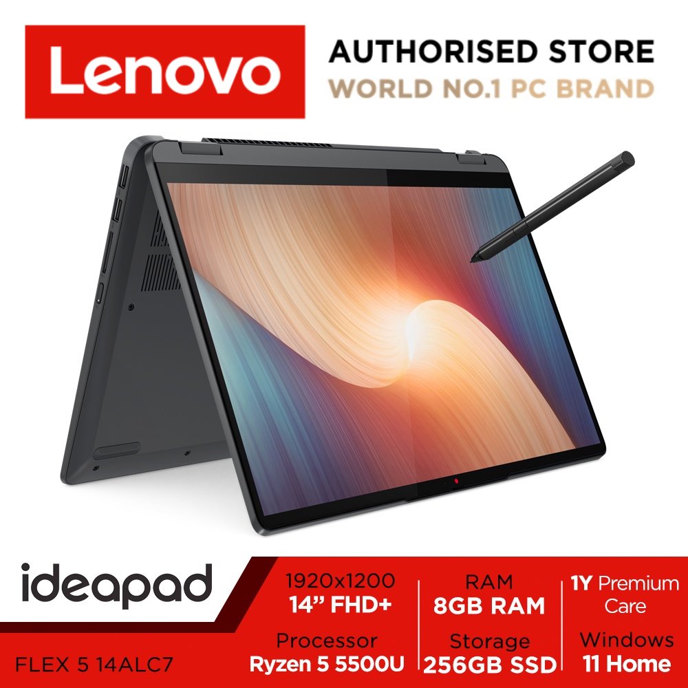 [11.11 KillerDeal] Lenovo IdeaPad Flex 5 14ALC7 | 82R90084SB | 14" FHD+ (1920x1200) 300nits Touch Screen | AMD Ryzen 5 5500U | AMD Radeon Graphics | 8GB LPDDR4x-4266 | 256GB SSD | Lenovo Digital Pen |
